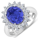 APP: 16.3k Gorgeous 14K White Gold 3.21CT Oval Cut Tanzanite and White Diamond Ring - Great Investme
