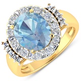 APP: 14.1k Gorgeous 14K Yellow Gold 2.51CT Oval Cut Aquamarine and White Diamond Ring - Great Invest