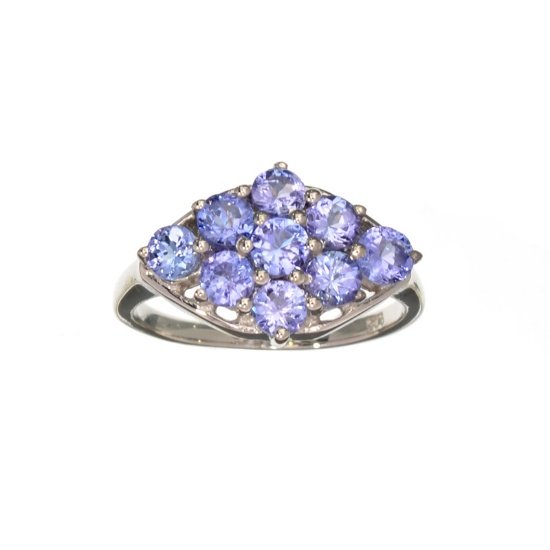 APP: 1.6k Fine Jewelry 1.80CT Round Cut Tanzanite And Sterling Silver Cluster Ring
