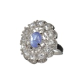 Fine Jewelry 1.00CT Violet Blue Tanzanite And Colorless Topaz Platinum Over Sterling Silver Ring