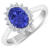 APP: 5.7k Gorgeous 14K White Gold 1.31CT Oval Cut Tanzanite and White Diamond Ring - Great Investmen