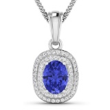 APP: 5.5k Gorgeous 14K White Gold 1.06CT Oval Cut Tanzanite and White Diamond Pendant - Great Invest