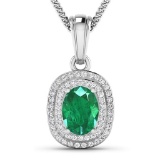 APP: 5.7k Gorgeous 14K White Gold 0.96CT Oval Cut Zambian Emerald and White Diamond Pendant - Great