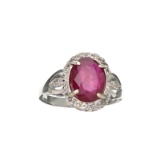 APP: 1k Fine Jewerly 2.40CT Oval Cut Ruby And White Sapphire Sterling Silver Ring