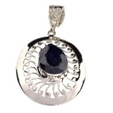 Fine Jewelry Designer Sebastian 6.40CT Pear Mixed Cut Blue Sapphire and Sterling Silver Pendant
