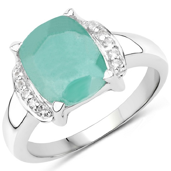 APP: 1.6k 3.03CT Cushion Cut Emerald and White Topaz Sterling Silver Ring - Great Investment - Stunn