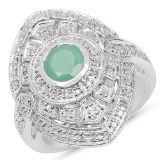 APP: 1.7k 0.75CT Round Cut Emerald and Diamond Sterling Silver Ring Lustrous Piece! -PNR-