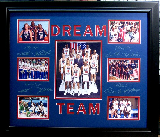 *Rare Dream Team U.S.A. Basketball Museum Framed Collage - Plate Signed