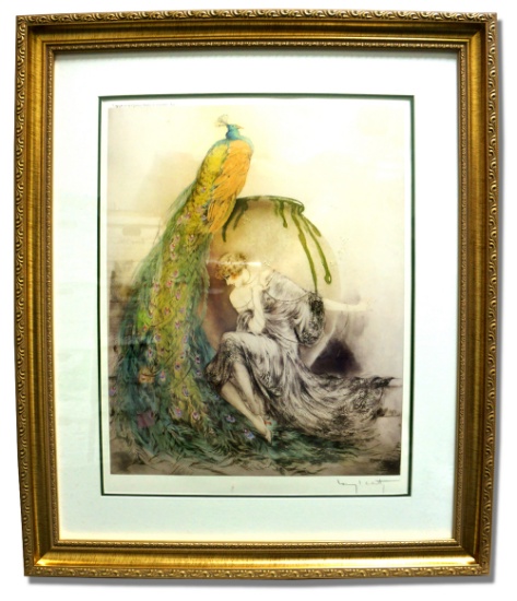 Icart (After) - Peacock - Museum Framed Print 25x29