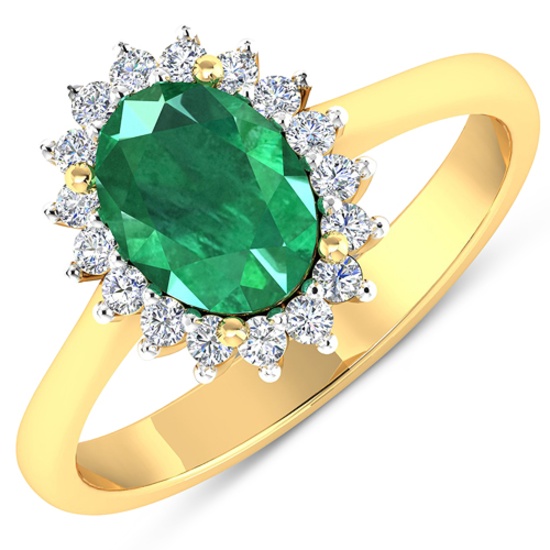 APP: 8k Gorgeous 14K Yellow Gold 1.41CT Oval Cut Zambian Emerald and White Diamond Ring - Great Inve
