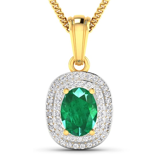 APP: 5.7k Gorgeous 14K Yellow Gold 0.96CT Oval Cut Zambian Emerald and White Diamond Pendant - Great