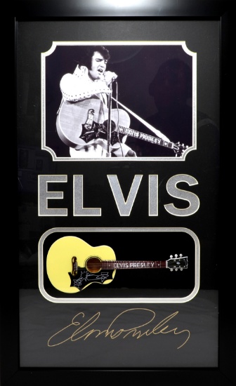 *Rare Elvis Presley with Mini Guitar Museum Framed Collage - Plate Signed