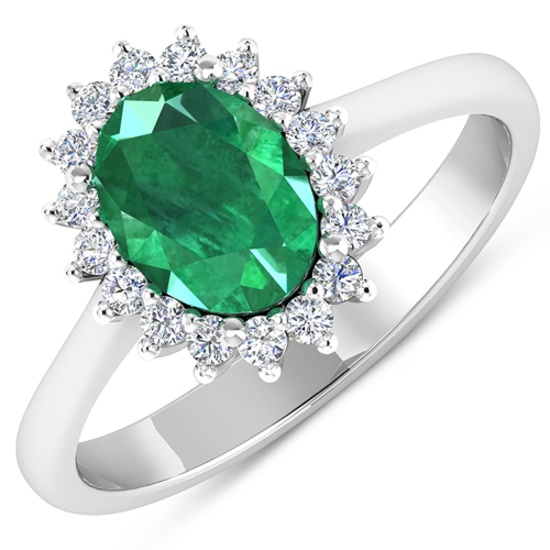 APP: 8.1k Gorgeous 14K White Gold 1.41CT Oval Cut Zambian Emerald and White Diamond Ring - Great Inv
