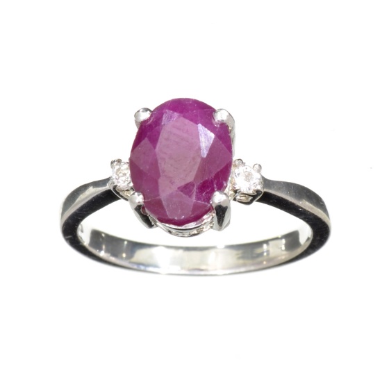 APP: 2.8k Fine Jewelry 2.32CT Ruby And Colorless Topaz Platinum Over Sterling Silver Ring