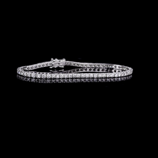 *Fine Jewelry 18KT. White Gold, Custom Made 3.02CT Round Brilliant Cut Diamond Tennis Bracelet