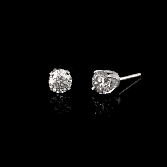 *Fine Jewelry 14KT. White Gold, Custom Made 1.00CT Round Brilliant Cut Diamond Earrings