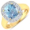 APP: 10.4k Gorgeous 14K Yellow Gold 2.71CT Cushion Cut Aquamarine and White Diamond Ring