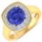 APP: 10.8k Gorgeous 14K Yellow Gold 1.86CT Cushion Cut Tanzanite and White Diamond Ring