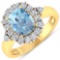 APP: 9k Gorgeous 14K Yellow Gold 1.56CT Cushion Cut Aquamarine and White Diamond Ring