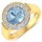 APP: 9k Gorgeous 14K Yellow Gold 1.41CT Round Cut Aquamarine and White Diamond Ring