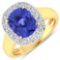 APP: 14.4k Gorgeous 14K Yellow Gold 2.71CT Cushion Cut Tanzanite and White Diamond Ring