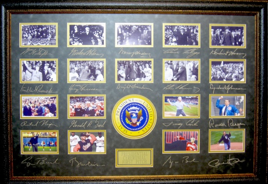 *Rare United States Presidential Ceremonial First Pitch Museum Framed Collage - Plate Signed