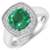 APP: 13.7k Gorgeous 14K White Gold 1.86CT Cushion Cut Zambian Emerald and White Diamond Ring