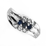 Designer Sebastian 0.40CT Round Cut Blue Sapphire And Topaz  Platinum Over Sterling Silver Ring