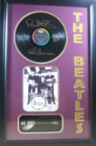*Rare The Beatles Vinyl Record and Mini Guitar Museum Framed Collage - Plate Signed