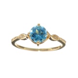 DesignerSebastian 14KT. Gold 1.13CT Round Cut Blue Topaz and 0.03CT Round Brilliant Cut Diamond Ring