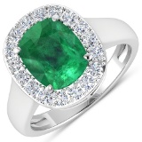 APP: 17k Gorgeous 14K White Gold 2.16CT Cushion Cut Zambian Emerald and White Diamond Ring