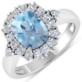 APP: 9.4k Gorgeous 14K White Gold 1.56CT Cushion Cut Aquamarine and White Diamond Ring