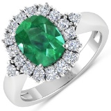 APP: 13.9k Gorgeous 14K White Gold 1.61CT Cushion Cut Zambian Emerald and White Diamond Ring