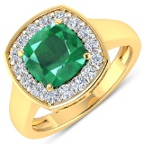 APP: 13.8k Gorgeous 14K Yellow Gold 1.86CT Cushion Cut Zambian Emerald and White Diamond Ring