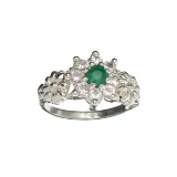 APP: 0.6k Fine Jewelry 0.90CT Round Cut Green Emerald And White Sapphire Sterling Silver Ring