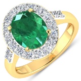 APP: 14.4k Gorgeous 14K Yellow Gold 1.86CT Oval Cut Zambian Emerald and White Diamond Ring