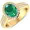 APP: 10.2k Gorgeous 14K Yellow Gold 1.41CT Oval Cut Zambian Emerald and White Diamond Ring - Great I