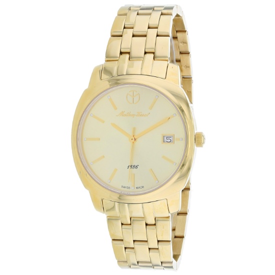 Mathey Tissot Women's Smart Round Stainless Steel Case Gold Dial Sapphire Push/Pull Quartz Watch (Va