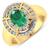 APP: 9.4k Gorgeous 14K Yellow Gold 0.96CT Oval Cut Zambian Emerald and White Diamond Ring - Great In