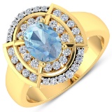 APP: 7.4k Gorgeous 14K Yellow Gold 0.91CT Oval Cut Aquamarine and White Diamond Ring - Great Investm