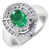 APP: 9.2k Gorgeous 14K White Gold 0.96CT Oval Cut Zambian Emerald and White Diamond Ring - Great Inv