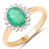 APP: 3.6k 10KT Yellow Gold 1.20CT Zambian Emerald and White Diamond Ring -Great Investment- (Vault_Q