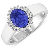 APP: 5.6k Gorgeous 14K White Gold 1.06CT Oval Cut Tanzanite and White Diamond Ring - Great Investmen