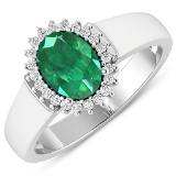 APP: 7k Gorgeous 14K White Gold 0.96CT Oval Cut Zambian Emerald and White Diamond Ring - Great Inves