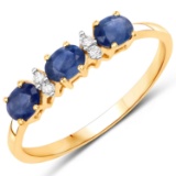 APP: 1k 10KT Yellow Gold 0.66 Blue Sapphire and White Diamond Ring -Great Investment- (Vault_Q) (QR2