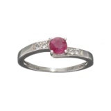 APP: 0.7k Fine Jewelry 0.50CT Round Cut Ruby And Colorless Topaz Platinum Over Sterling Silver Ring