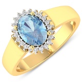APP: 5.3k Gorgeous 14K Yellow Gold 0.91CT Oval Cut Aquamarine and White Diamond Ring - Great Investm