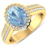 APP: 7.2k Gorgeous 14K Yellow Gold 1.21CT Oval Cut Aquamarine and White Diamond Ring - Great Investm