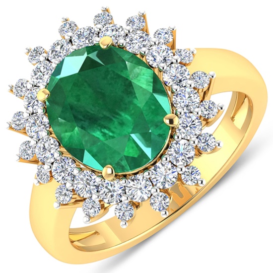 APP: 21k Gorgeous 14K Yellow Gold 2.81CT Oval Cut Zambian Emerald and White Diamond Ring - Great Inv
