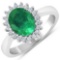 APP: 6.7k Gorgeous 14K White Gold 0.96CT Oval Cut Zambian Emerald and White Diamond Ring - Great Inv